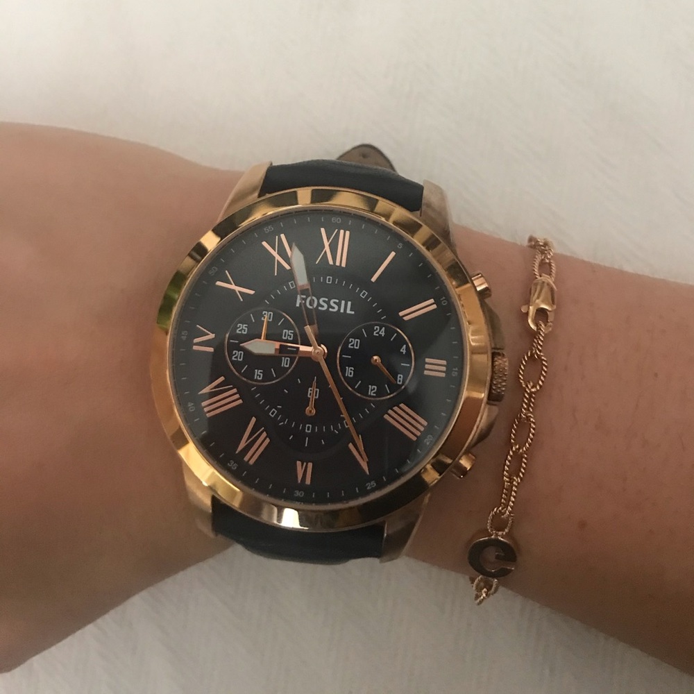 Fossil Grant Chronograph Navy Leather Watch